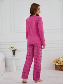 RueChic 100% Cotton 2Pcs  Animal Printed PJ Set - Hot Pink - View 2