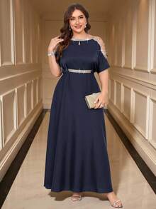 Gownix 大码女式优雅露肩长裙 - 藏蓝色 - 查看 7