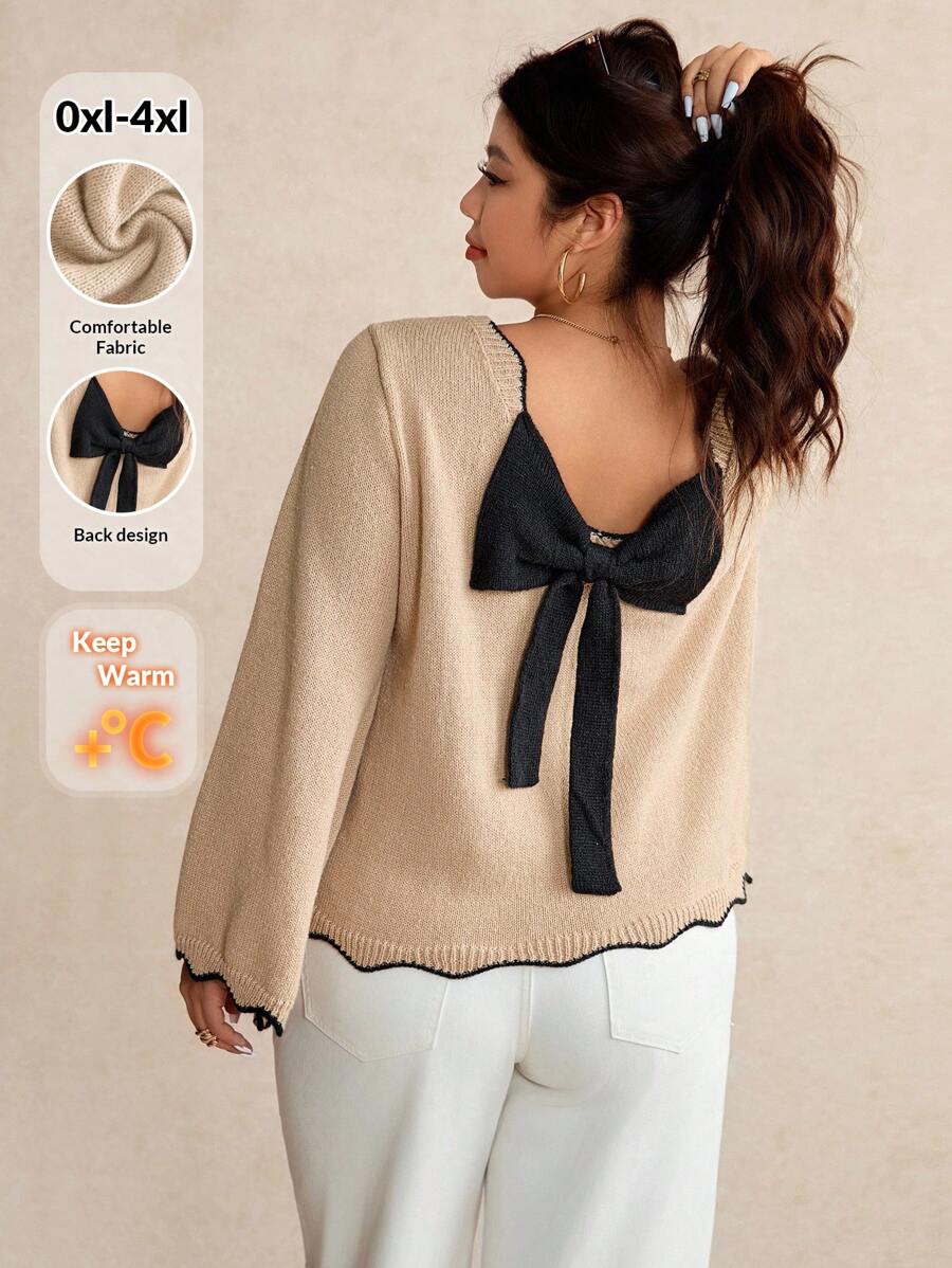 Elaquor Plus Size Women Casual Minimalist Urban Relaxed Modern Pullover Colorblock Sweater, Autumn/Winter Fall