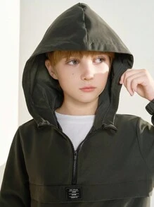 SHEIN 2pcs Tween Boy Half Zip Hoodie Jacket & Jogger Pants Set, Casual Sports Style For Fall/Winter