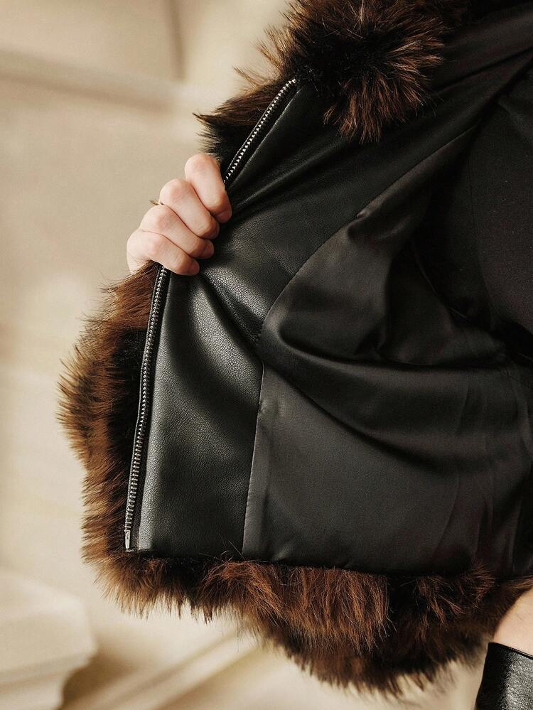 Anewsta Savoree 女性用ファッショナブルでエレガントなフェイクファー ショート フーデッド ジャケット