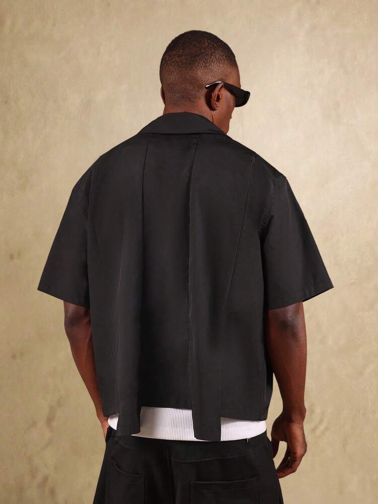 Panelled Zip Up Shirt With Collar Detail