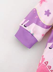 Cozy Pixies 新生女婴卡通动物恐龙彩虹象印花柔软针织连脚连体衣，紫色，长袖连体衣睡衣