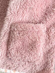 SHEIN Baby Girl Hooded Plush Jacket With 3D Ear Design, Long Sleeve Fall Winter - Purple - View 5