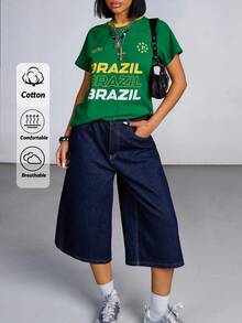 CasuGlow Casual Loose Wide-Leg Denim Shorts, Spring/Summer Women S Outfits Women S Summer Shirts Work Outfits For Women Women S Summer Tops Women S T Shirts - Dark Wash - View 3