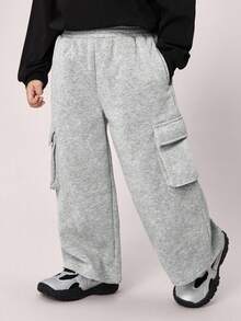 SHEIN Spodnie dresowe dla dzieci i młodzieży, luźne, proste, w kolorze moro, w kolorze szarym, idealne na powrót do szkoły, na wakacje, w podróż, do uprawiania sportu w sezonie jesienno-zimowym