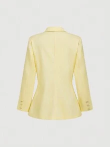 SHEIN MOD 秋冬女士休闲翻领黄色金属纽扣宽肩西装外套