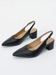 CUCCOO CURVES 宽版女式尖头粗跟露背优雅黑色高跟鞋，适合派对 - 黑色 - 查看 2