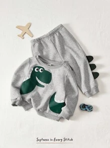 Cozy Pixies 男婴可爱鳄鱼印花圆领宽松卫衣和长裤套装