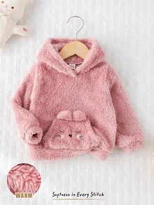 Cozy Pixies Sudadera con capucha de manga larga con forro térmico y estampado de gato para bebé niña - Rosa - Ver 4