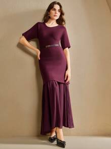Anewsta Vestido de punto largo elegante y de moda 2 en 1 para mujer - Burdeos - Ver 6