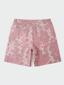 ROMWE MEN Street Life 休闲时尚百搭纽扣开合男士牛仔短裤 - 粉色 - 查看 2