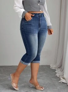Elenzga Plus Size Women's Fashion Casual Embroidered Cuffed Pants - Dusty Blue - View 5