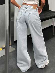 EURMUSE WOMEN HIGH WAIST WIDE LEG JEANS - Light Wash - View 2