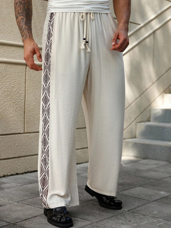 ResortEase Pantalones rectos casuales de talla grande para hombre con estampado geométrico de retazos, para otoño