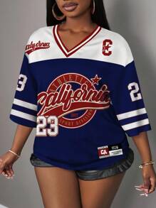 Slaydiva Áo thun nữ họa tiết chữ và số dạng lưới cổ điển giản dị, thích hợp cho mùa hè, mùa thể thao, mùa tựu trường - Nhiều màu - Xem 7