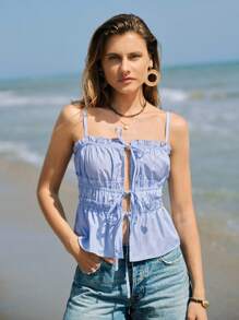 Maija Regata Casual Feminina de Cor Sólida com Alça para o Verão - Azul bebê - Visão 3