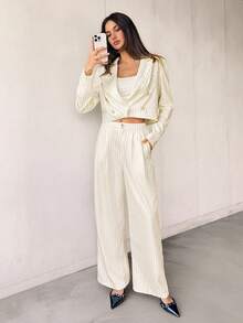 SHEIN Tall 2pcs Women's Regular Minimalist Double-Breasted Blazer And Pants Suit Setm,Fall Women Clothes,Business Casual Woman - Yellow - View 1
