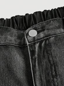 SHEIN MOD Plus Size Pink Heart Print Casual Straight Leg Cotton Jeans - Black - View 3