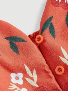 SHEIN MOD Plus Size Front & Middle Floral Print Waist Defined Flared Hem Orange Resort Dress,Country Concert Outfit,Beach Vacation Outfits,Western Wear Women,Beach Dress Sundress,Holiday Outfits Boho - Rust Brown - View 3