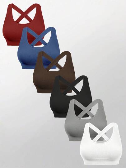 Easithlete Minimalist Criss Cross Back Seamless Sports BH Pack Of Bras Yoga Gym Ribbed Molded Cup Tops Built In Jump Support