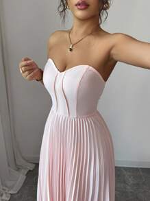 Elenzga Vestido elegante y romántico con gradiente de color, cintura fruncida y dobladillo en línea A sin tirantes para mujeres - Multicolor - Ver 3
