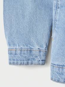 RueChic Cotton Men Borg Collar Flap Pocket Denim Jacket Without Tee - Blue - View 7