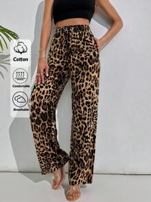 EURMUSE Leopard Wide Leg Pant - Multicolor - View 1