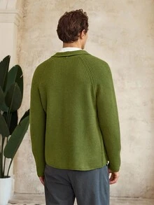 Manfinity CityGents Męski jednokolorowy kardigan z długim rękawem typu raglan, z szalowym kołnierzem, swobodny, jednorzędowy, stare pieniądze, jesień/zima