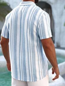 Manfinity RSRT 男士休闲拼色条纹短袖衬衫，夏季