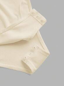 SHEIN EZwear 2 件女式黑色和杏色拉链高领紧身连体衣套装，休闲长袖，适合秋冬季 - 彩色 - 查看 5