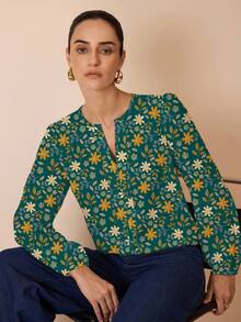 Glamance PATTERNIARY Women's Casual Simple Long Sleeve Shirt, Suitable For Autumn Floral Blouses For Women Long Sleeve Floral Blouse Boho Floral Top Women Floral Print Blouses - Multicolor - View 4