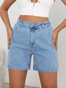 EURMUSE 100%Cotton MEDIUM WASH HIGH WAIST MID LENGTH - Medium Wash - View 6