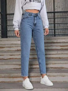 EURMUSE 100%Cotton Women Casual Zipper Fly Mom Fit Jeans - Medium Wash - View 4