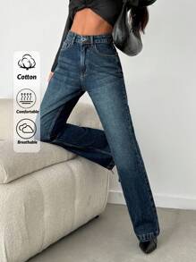 EURMUSE Washed High Waist Straight Leg Casual Jeans