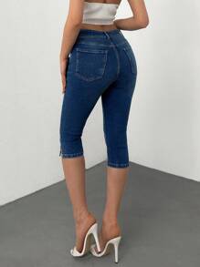 EURMUSE High Waist Washed Comfort Skinny Capri Jeans Women S Outfits Work Outfits For Women Petite Womens Set - Medium Wash - View 2