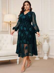 Flouryn Vestido elegante con cuello en V y abertura, bajo acampanado, adecuado para uso diario, tallas grandes