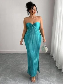 Elenzga Plissiertes Bandeau-Kleid in Große Größen für Damen, Party