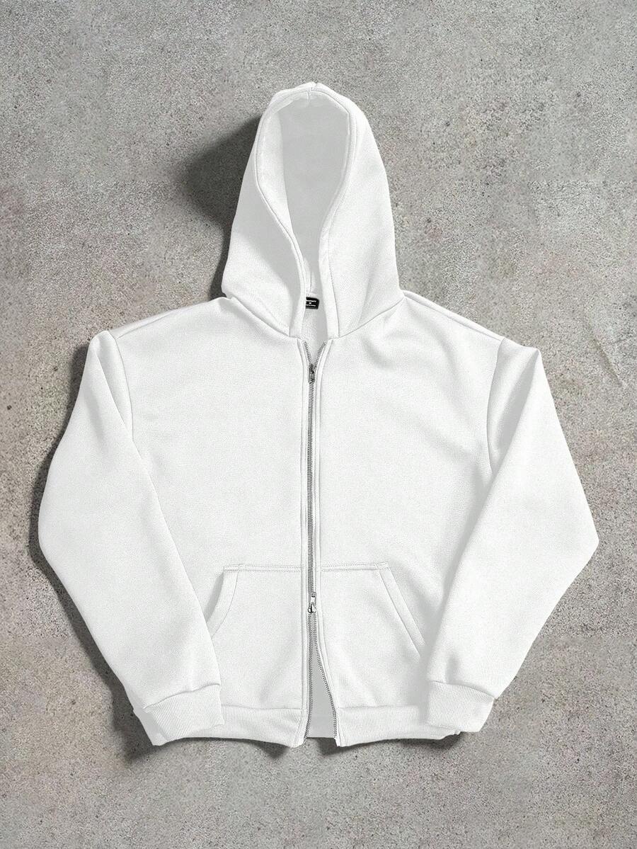 STYNVO Manfinity Streetrush 男士街头风流行INS同款基础款双口袋双拉链休闲保暖连帽衫,适合送给男友/老公,周年纪念礼物,秋冬季 - 白色 - 查看 1