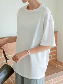 DAZY Heart Cut Drop Shoulder Tee - White - View 4