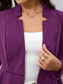 SHEIN Clasi Plus Notched Detail Ruffle Hem Blazer,Business Casual Woman,Fall Clothes For Women Autumn - Purple - View 4