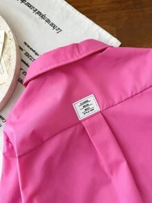 SHEIN Baby Girl Lovely Versatile Pink Collared Long Sleeve Shirt, Autumn/Winter - Hot Pink - View 4