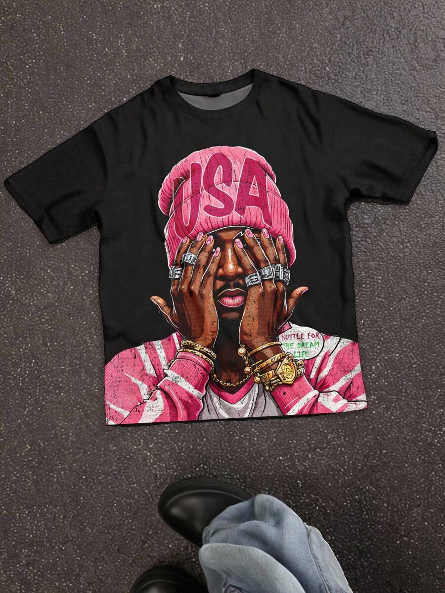 SHEIN Áo thun tay ngắn họa tiết chân dung màu hồng phong cách cổ điển giản dị dành cho bé gái tuổi teen, phù hợp cho mùa hè, phong cách cổ điển, phong cách nghỉ dưỡng giản dị, phong cách, dễ thương Y2K Cô gái dừa, kỳ nghỉ Boho, kỳ nghỉ xuân, sẵn sàng cho bữa sáng muộn, chuyến đi biển dành cho các cô gái, phong cách neon, lễ hội âm nhạc Bohemian Hippie, phù hợp cho mùa hè - Nhiều màu - Xem 1