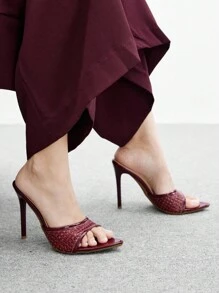 CUCCOO BIZCHIC 9cm Pointed Toe Black Stiletto High Heel Sandals, Sexy Summer Dress Shoes For Wedding, Valentine's Day