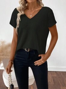 SHEIN LUNE Áo thun tay ngắn hở lưng buộc dây cho nữ, mùa hè - màu đen - Xem 3