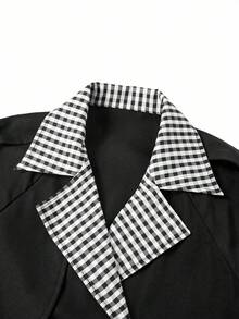 Ellevyn Women's Contrast Color Collar Raglan Sleeve Double-Breasted Belted Trench Coathalloween In Fall/Winter - Black and White - View 3