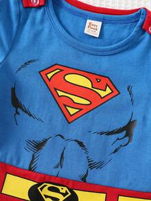 SUPERMAN X Cozy Pixies 2pcs Baby Boy Graphic Knit Soft Round Neck Short Sleeve Romper And Cape Set - Multicolor - View 5