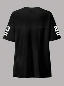 INAWLY Camiseta holgada de mujer con cuello en V, eslogan "Irreemplazable" y estampado numérico 23 - Negro - Ver 2