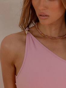 Aralina 女士秋冬休闲 Y2K 单肩波西米亚风紧身衣，带金色饰边，非常适合外出装、教师装和乡村音乐会装 - 粉色 - 查看 3