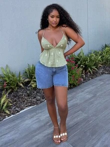 Alexandranx Pantalones cortos de mezclilla con bolsillos y ajuste relajado para mujer - Azul lavado medio - Ver 4